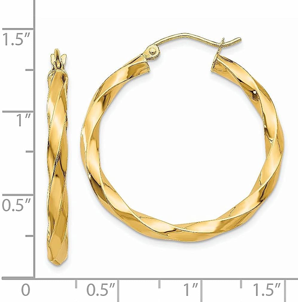 Miniatura 4 de Juego de aretes de aro trenzados de oro amarillo de 14 quilates de 0.118in, joyería fina redonda para mujer, regalos para ella, Cristal Oro amarillo