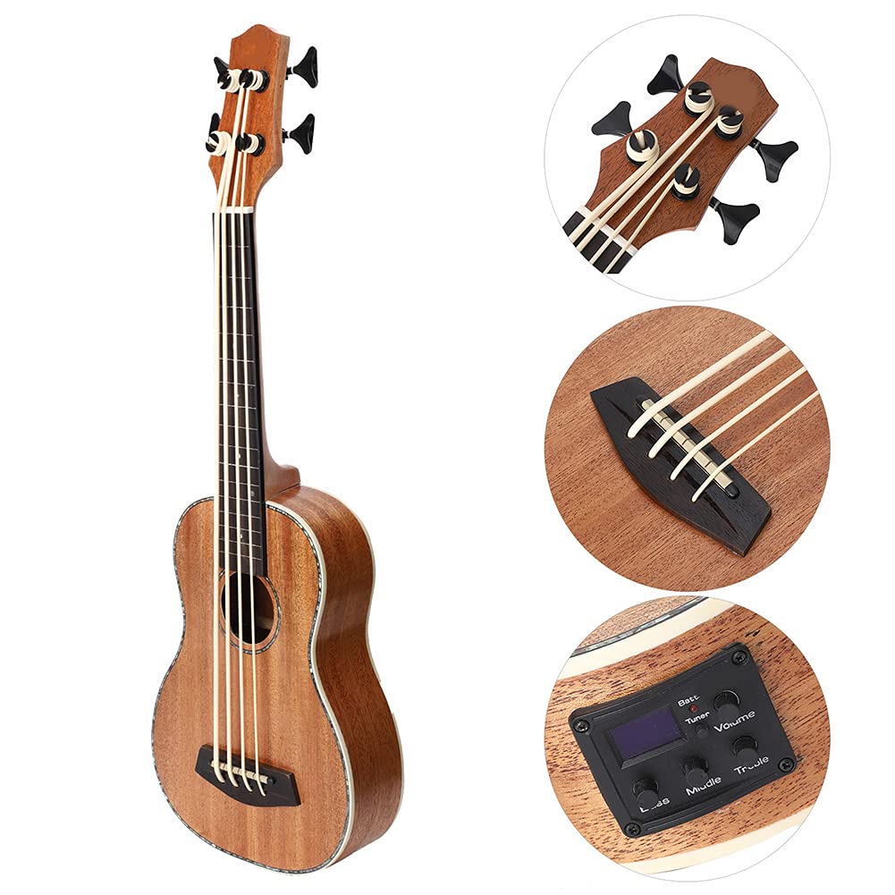 Ukulele Basso Elettrico, Sapele Ubass da 30 Pollici per Professionisti Principianti con Pickup per Adulti e Bambini, Alimentato a Batteria CR2032 (non inclusa)