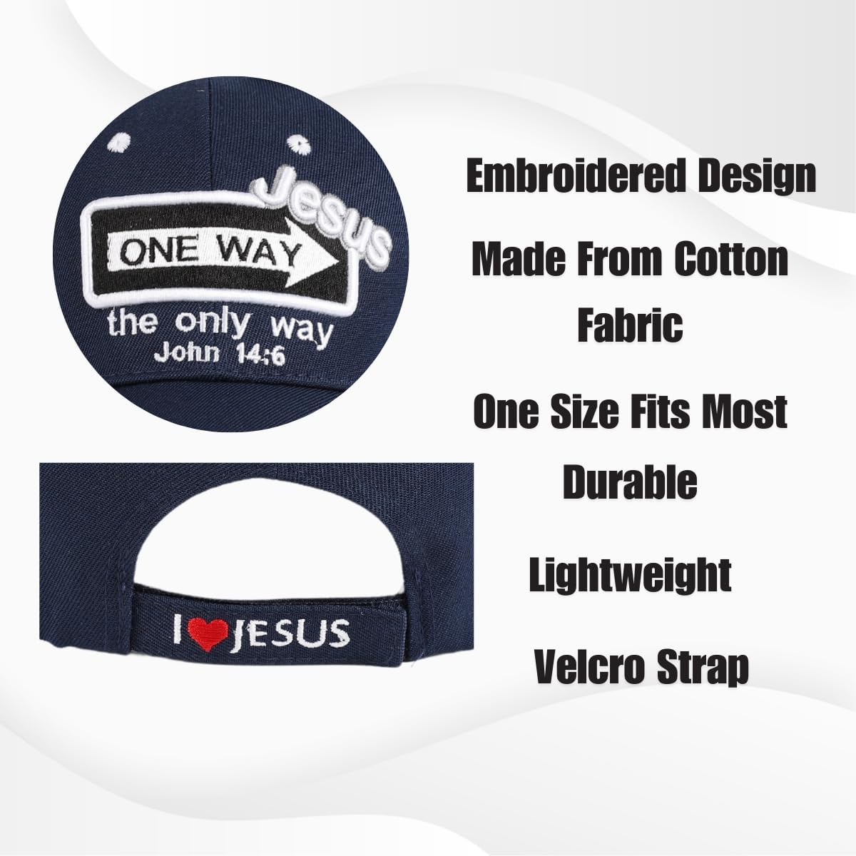 One Way | Christian Hats for Men Womens Baseball Hat | Inspirational Dad Hats One Size Adjustable Velcro Strap Cap