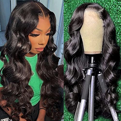 Queen Story 20 Inch Body Wave Human Hair Wigs for Black Women 4x4 Lace Front Wigs Human Hair Glueless Wigs 180% Density Pre Plucked With Baby Hair (20 inch, Natural Color)