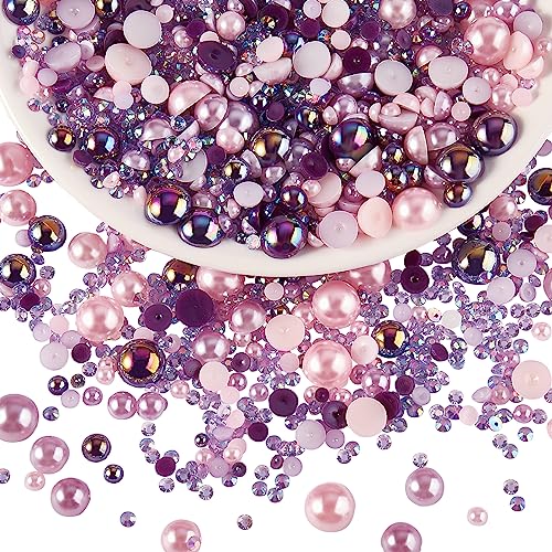 BEEFLYING 60g Mix Flatback Pearls & Resin Rhinestones Half Round Pearl Beads for Crafts 3mm-10mm Half Pearl Rhinestone for Face Art Tumblers Bottles Clothes Gift Card Jewelry Decor(Yellow White)