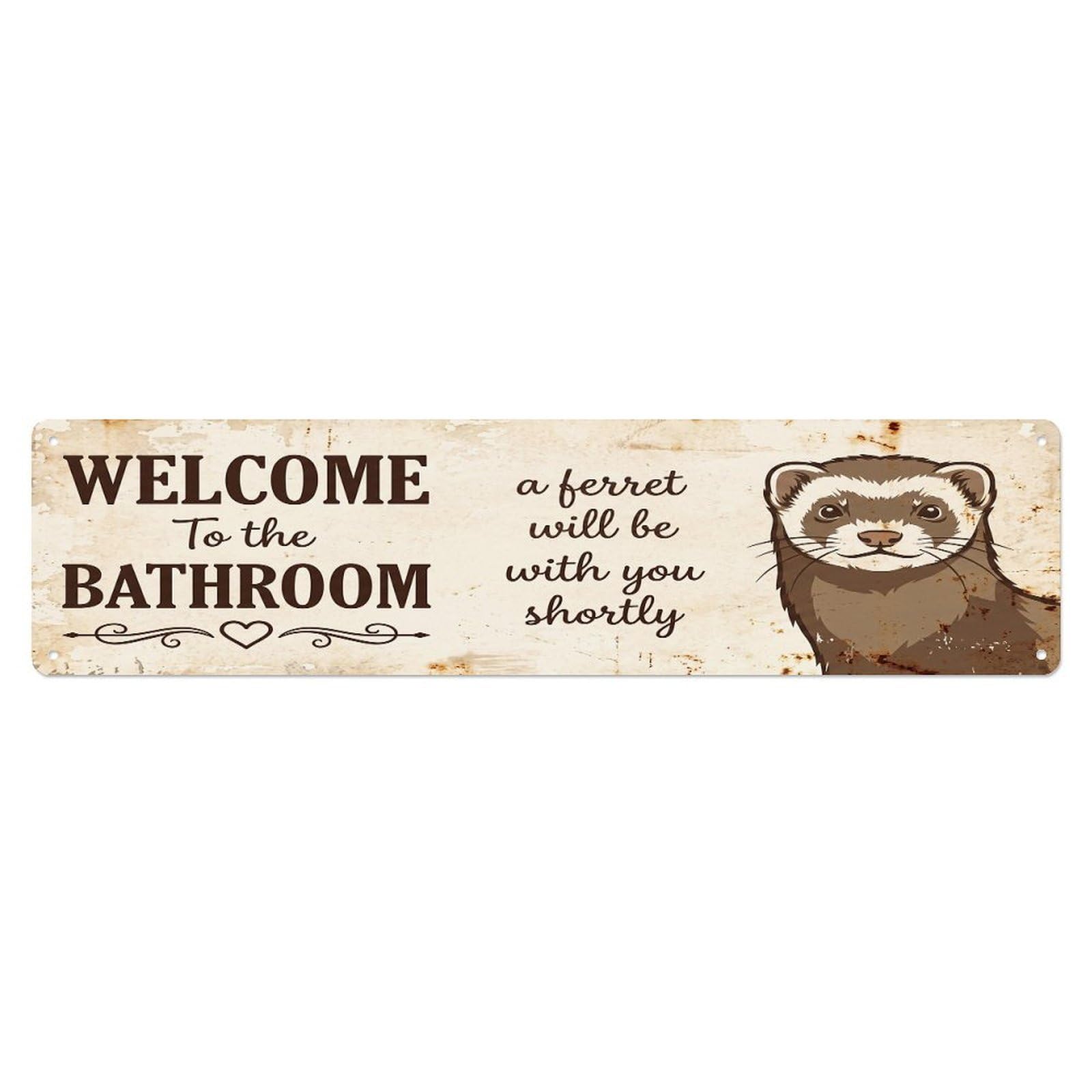 Vintage WELCOME To The BATHROOM Ferret Metal Tin Sign