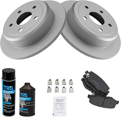 Miniatura 2 de TRQ Kit de pastillas de freno trasero y rotor, kit químico de freno, pastillas de freno Rotor de freno de cerámica Premium recubierto G compatible