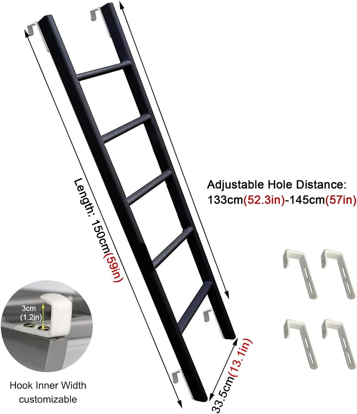 RV Bunk Bed Ladder Black,4/5 Step Bedroom Twin Bunk Bed Ladder, Adjustbale Straight Ladder, Versatile Step Ladder Bed Side Climb Ladder, Load 330lbs(140cm/55in)