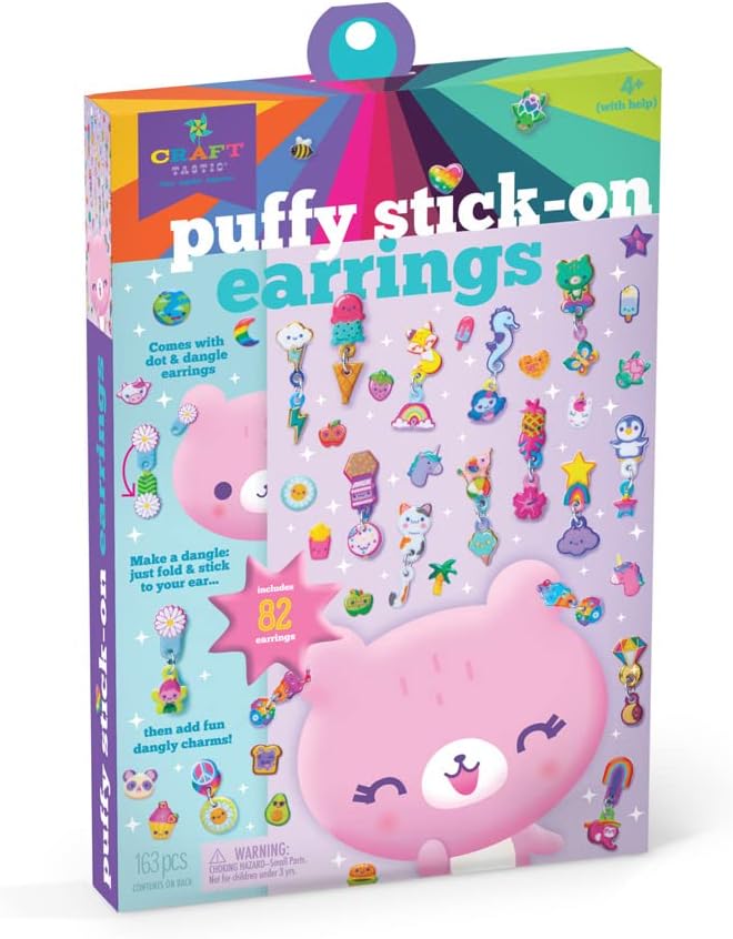 Craft-tastic – DIY Puffy Stick-On Earrings – Design 40+ Easy-to-Make & Customizable 3D Puffy Sticker Earrings – Creative Arts & Crafts Gift – Fun Jewelry Making Set for Kids