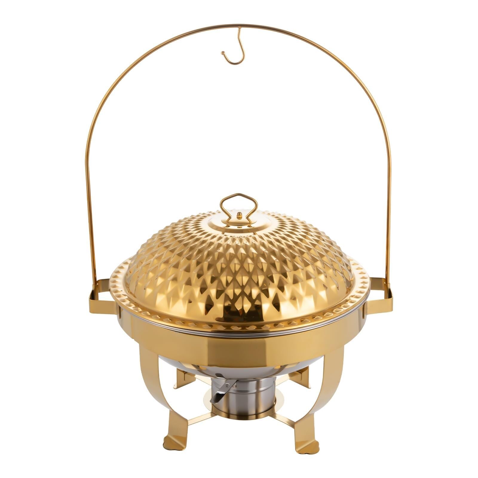 Scaldavivande for Buffet Set da 4 in Acciaio Inossidabile Cucina a buffet | Stufa da pranzo rotonda con coperchio sospeso in oro Chafer a buffet(8.5QT)