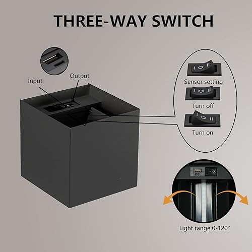 Miniatura 7 de SURPALIG Juego de 2 apliques de pared a pilas, luz con sensor de movimiento para interiores, luces de pared de 6000 mAh recargables, luz LED