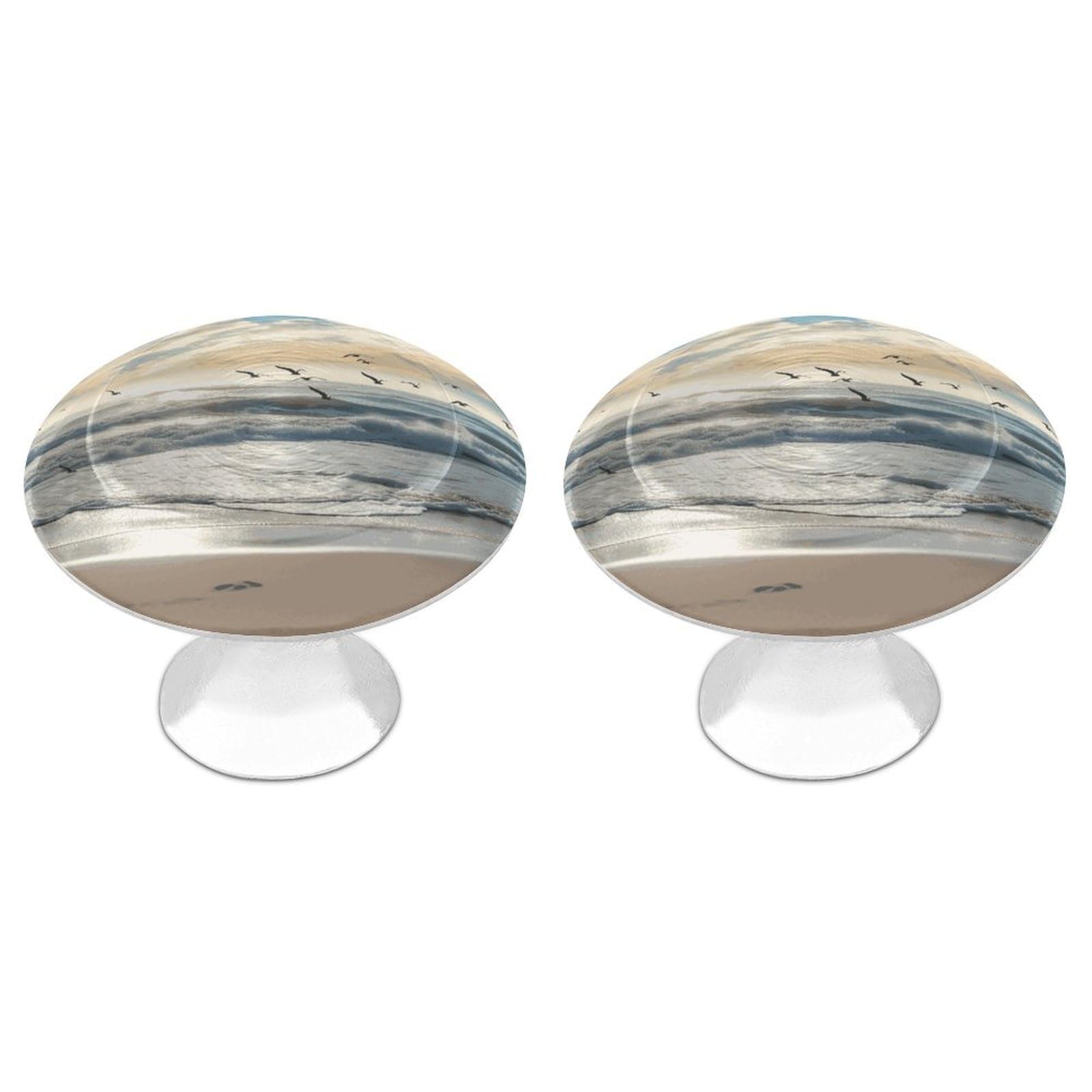 FekiLoot Waves on The Beach with Sea Birds Cabinet Knobs Personality Stainless Steel Round Drawer Handles Circle Modern Cabinet Handles Drawer Knobs for Kitchen Dresser Bathroom Cupboard Furniture