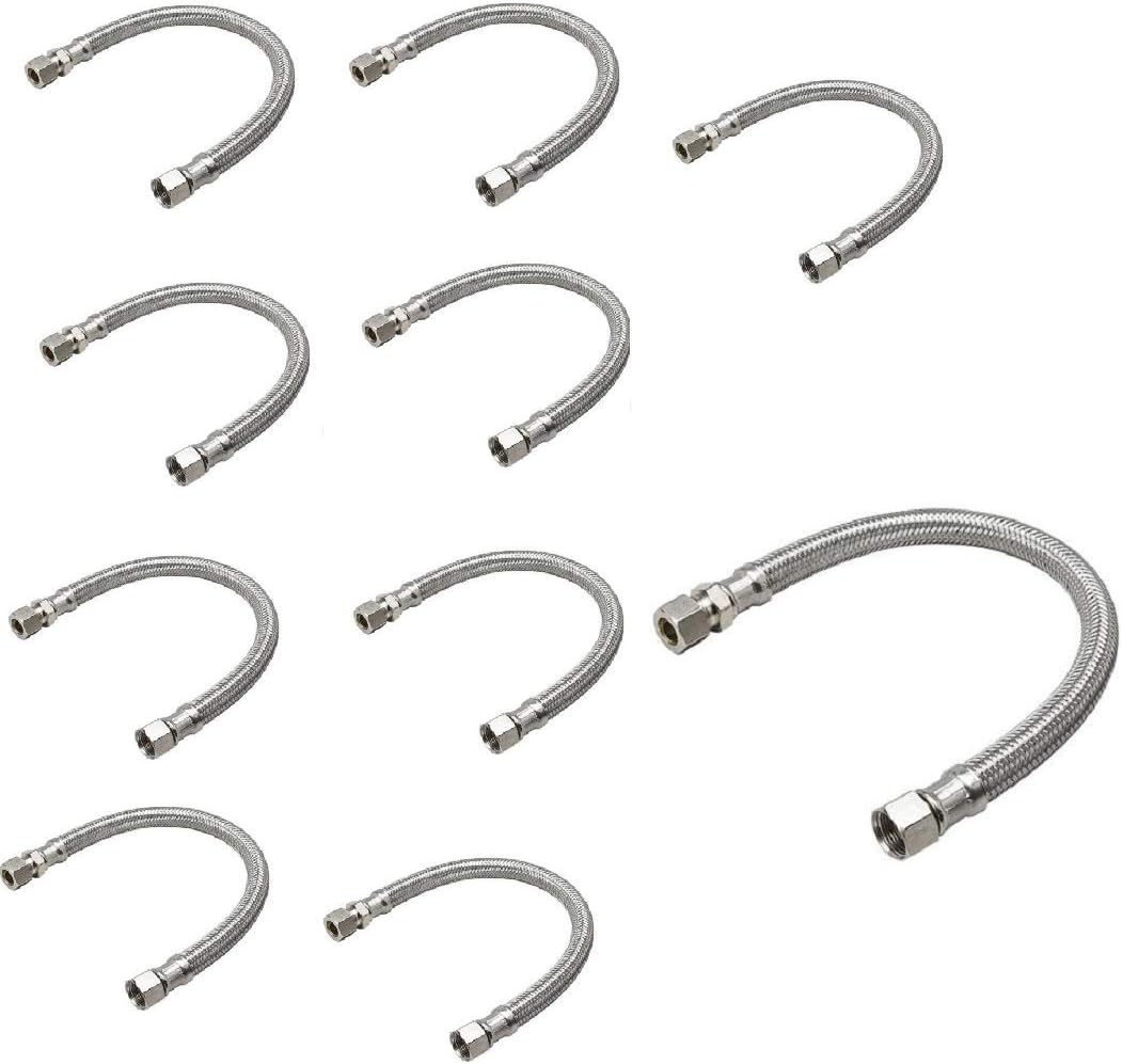 EZ-Fluid 20-Inch Faucet Supply Extension Line 3/8" Male Comp. To 3/8" Female Compression Stainless Steel Braided Faucet Extension Supply Hose Connector Lines,Fits Delta Faucet Plumbing Fitting(10Pack)