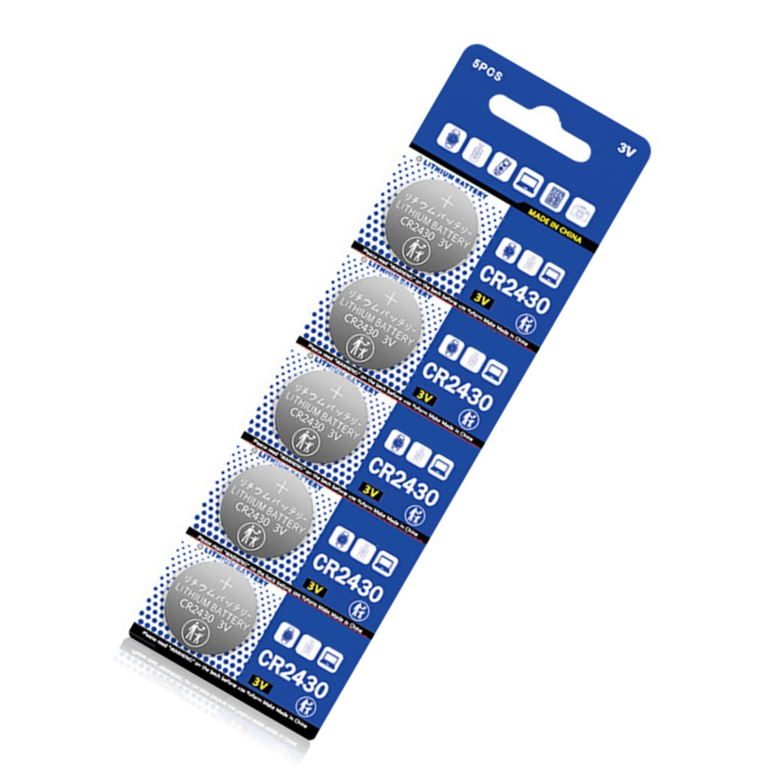 Lot de 5 piles bouton au lithium CR2430 DL2430 KL2430 KECR2430 KECR2430 3 V 270 mAh pour télécommandes et flashes jouet