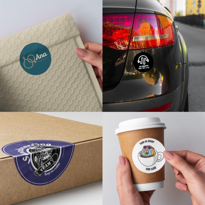 Pegatinas Personalizadas Redondas en Vinilo UV – Etiquetas Adhesivas Resistentes al Agua y al Sol – Ideal para Logo de Empresa, Packaging, Regalos, Cumpleaños, Boda, Bautizo y Comunion (5cm ø)