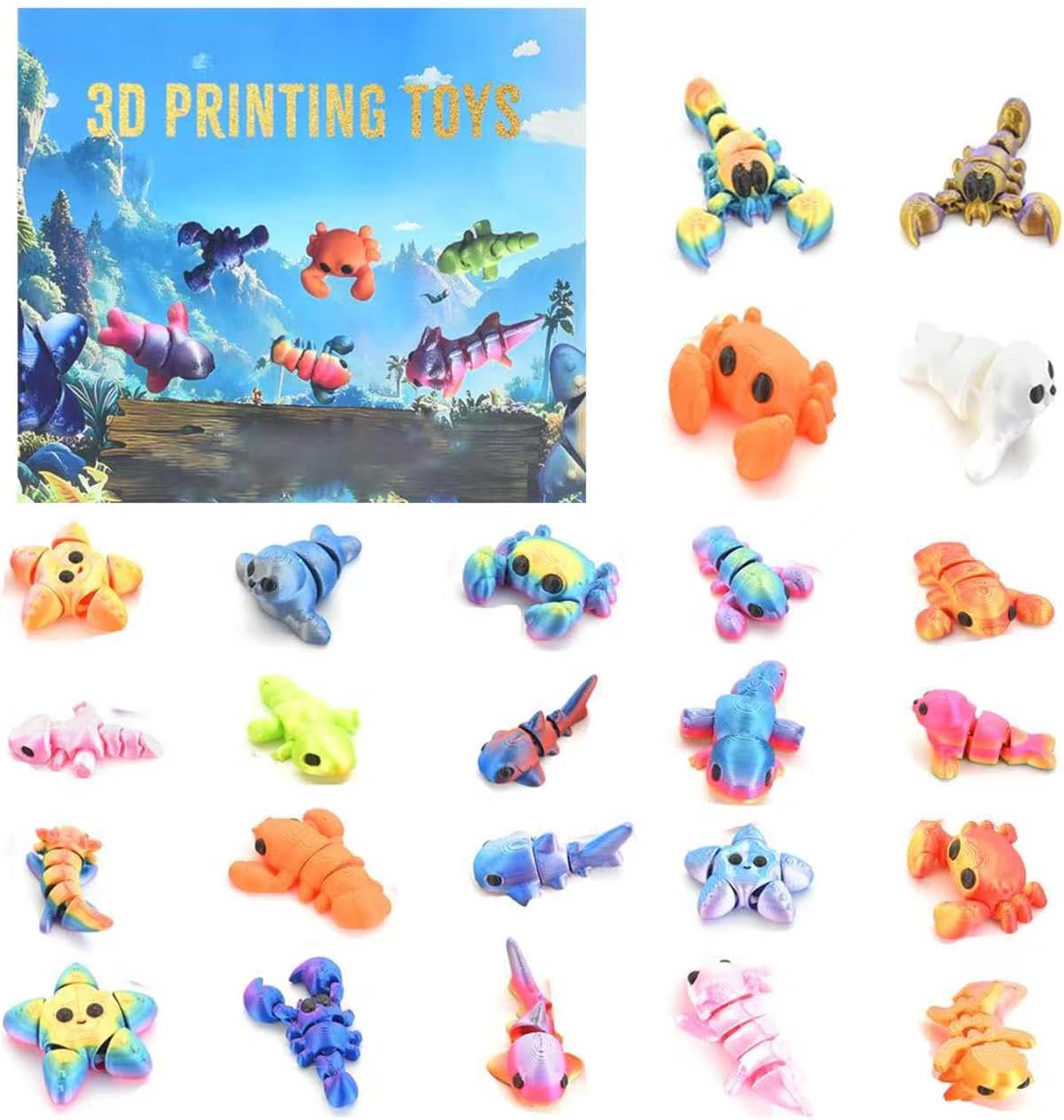 Christmas Advent Calendar Mini 3D Printed Animals, 24 piece3D Printed toy Set, Birthday gifts for boys and girls, party gifts Christmas gifts