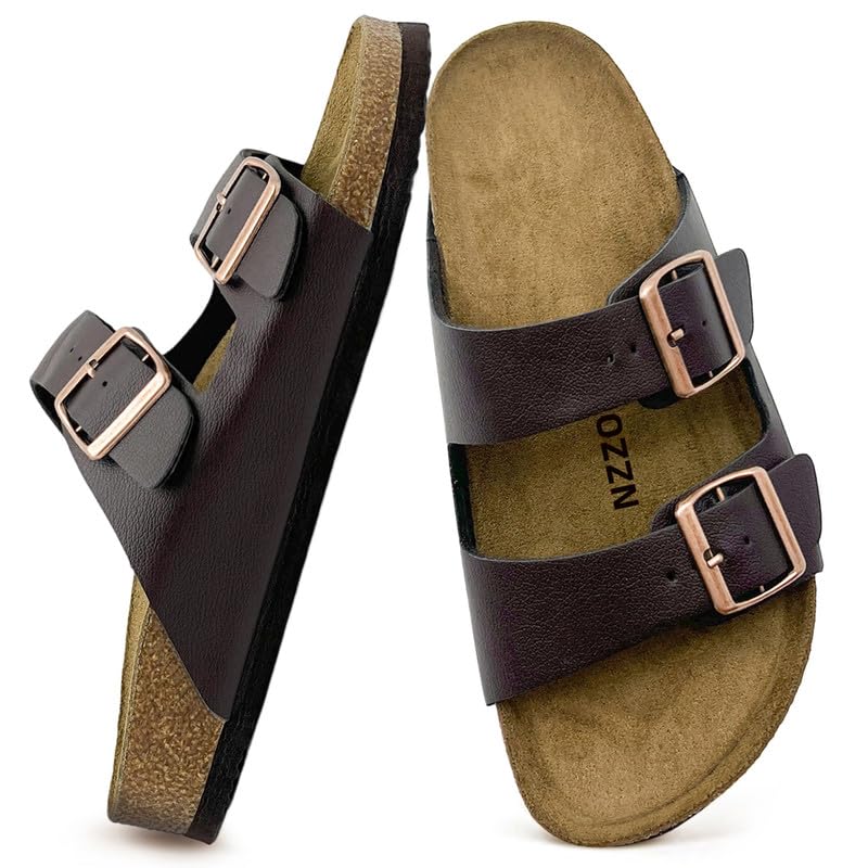 Sabots pour homme et femme en cuir synthétique avec boucle et semelle intérieure en liège antidérapant - Soutien de la voûte plantaire - Sandales d'été