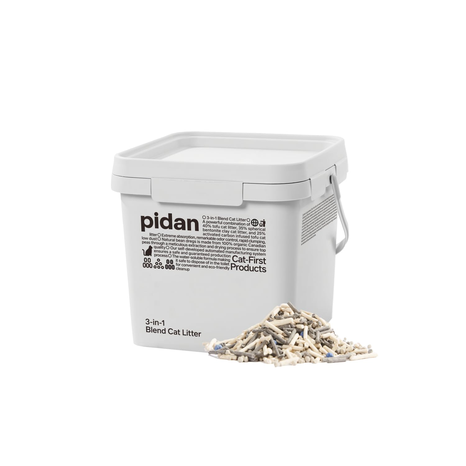 pidan Cubo resellable 3 en 1 para gatos (12 libras), 40% arena de tofu + 35% bentonita de agrupamiento rápido + 25% de tofu de carbón activado, desechable, sin polvo, bajo seguimiento, control