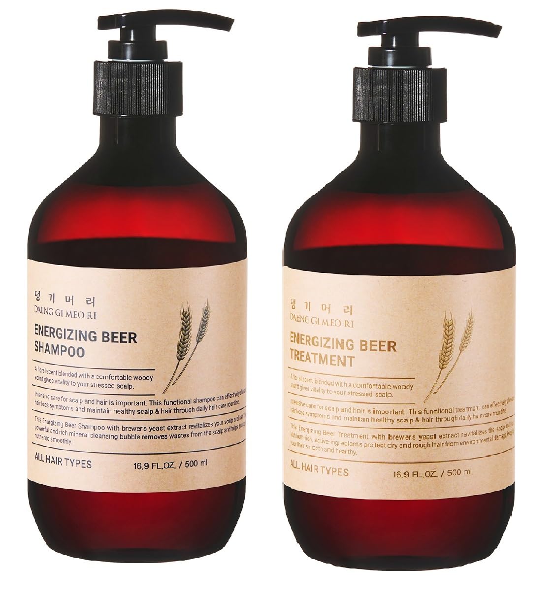 Daeng Gi Meo Ri - Energizing Beer Shampoo and Treatment Set, Anti-Hair loss, Contains Beer based Extract, Vitamin B Complex, Fills Hair Protein Grains, Effective Hair Growth, 500ml