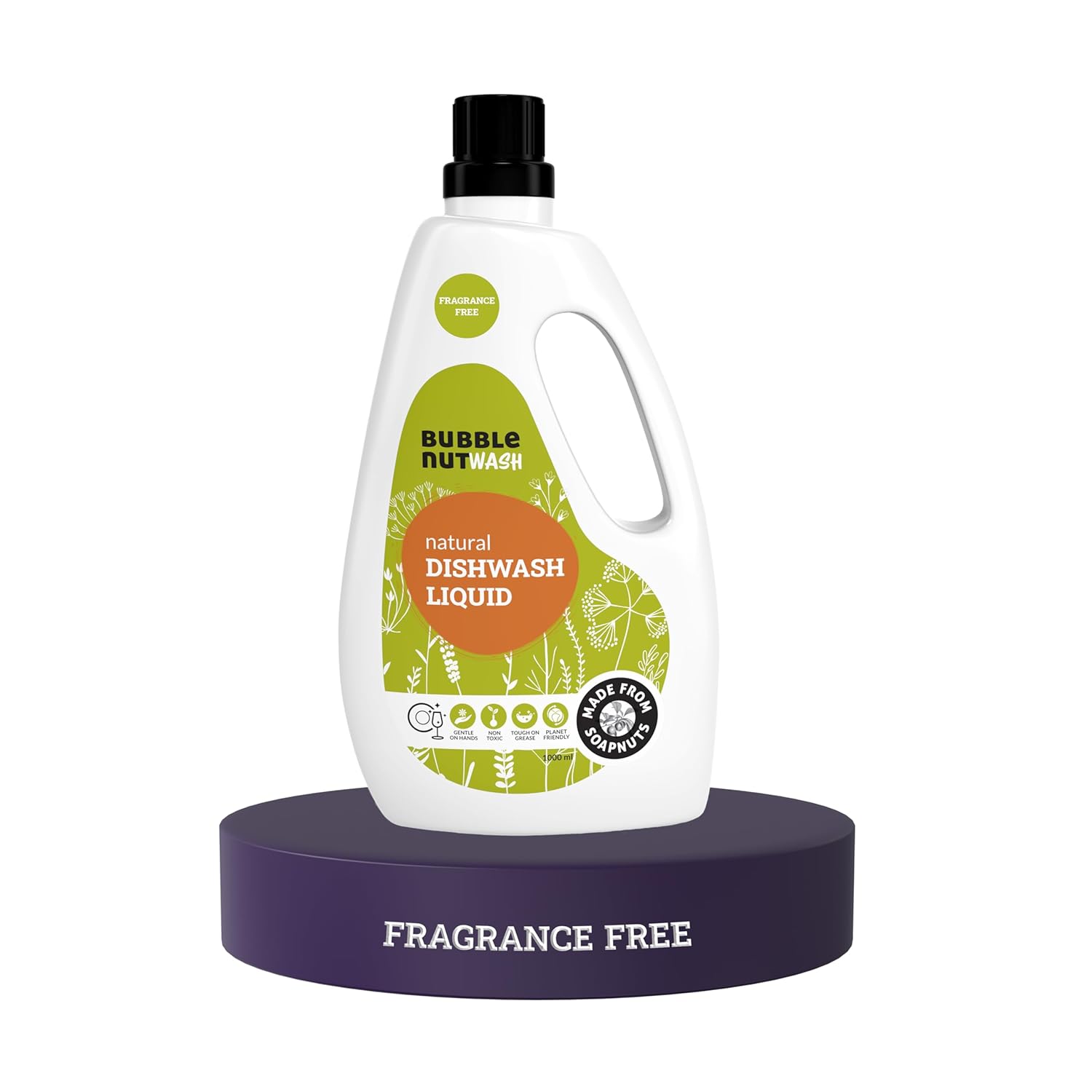 BubbleNut Wash Dishwash Liquid Fragrance Free, Unscented, Free and Clear, Natural, (1000 ml), Herbal, Soap nuts based, Ecofriendly, Baby safe, Dishwashing liquid (1 litre)