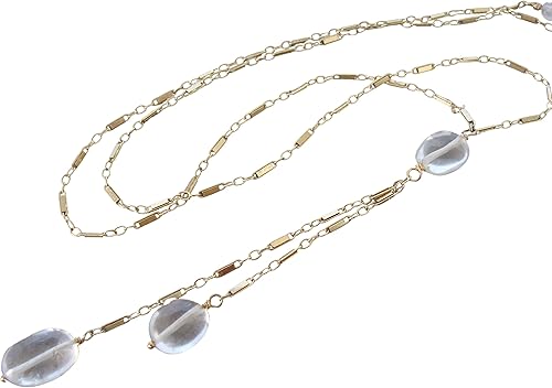 Sexy lariat necklace, rock crystal quartz, slim minimalist style, décolletage necklace, adjustable length, handmade, Let Loose Jewelry