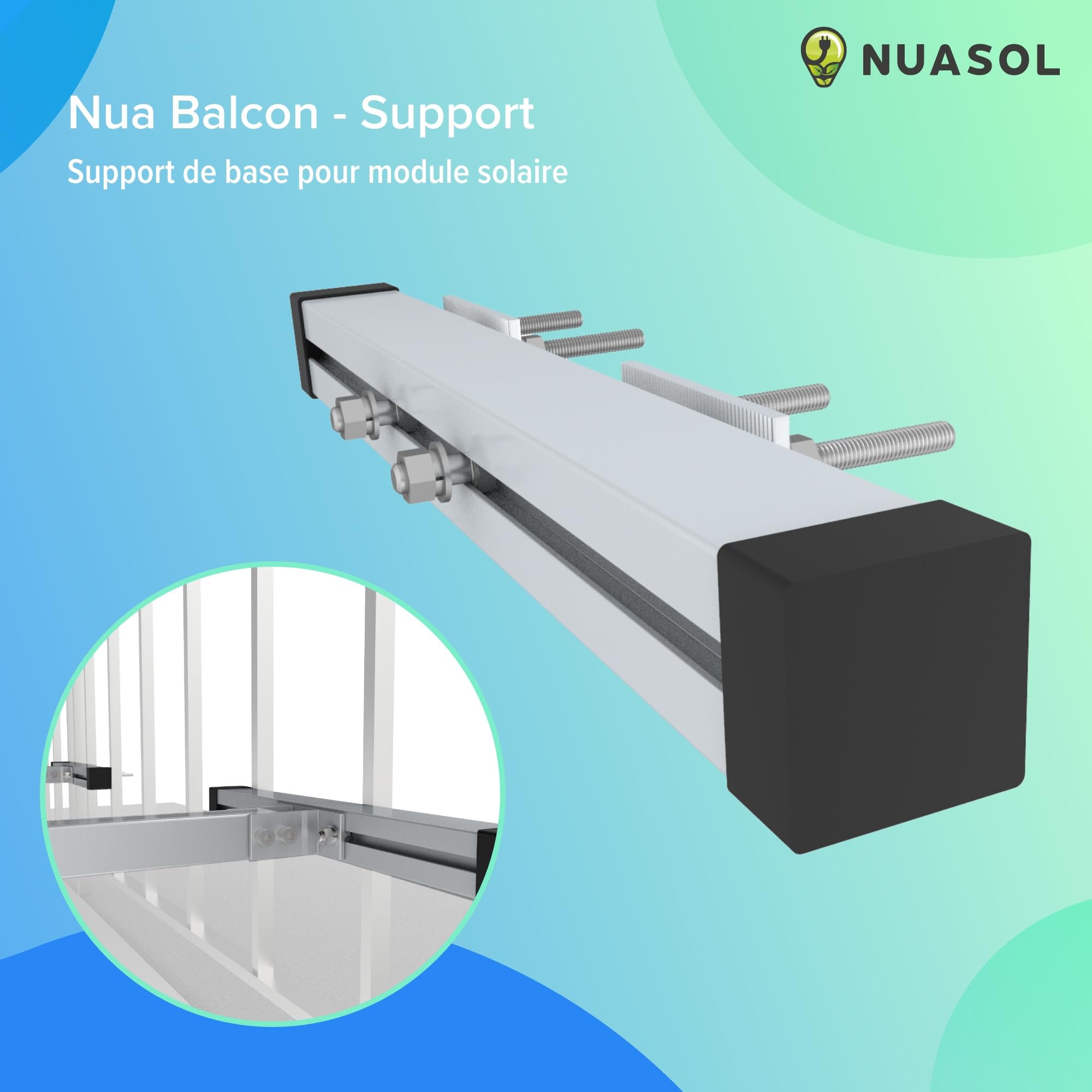 Support de balustrade pour balcon Fixation pour 2 panneaux solaires et un onduleur photovoltaïque | Angle d'inclinaison 0° & 25-45°| Largeur de balustrade jusqu'à 80x80mm, argenté