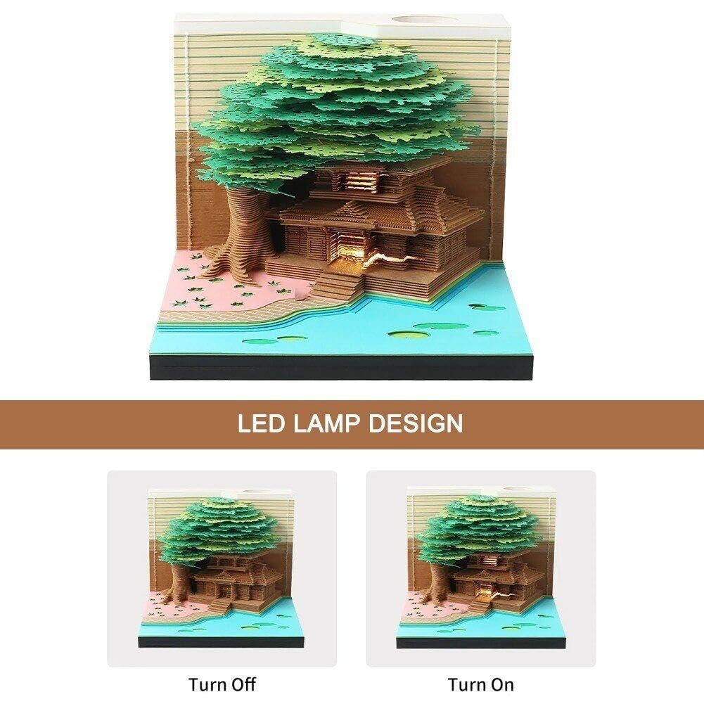 Notatnik 3D 230 arkuszy domek na drzewie notatnik papier rzeźba artystyczny notatnik z oświetleniem LED 3D nieprzywierająca karteczka samoprzylepna kreatywne prezenty