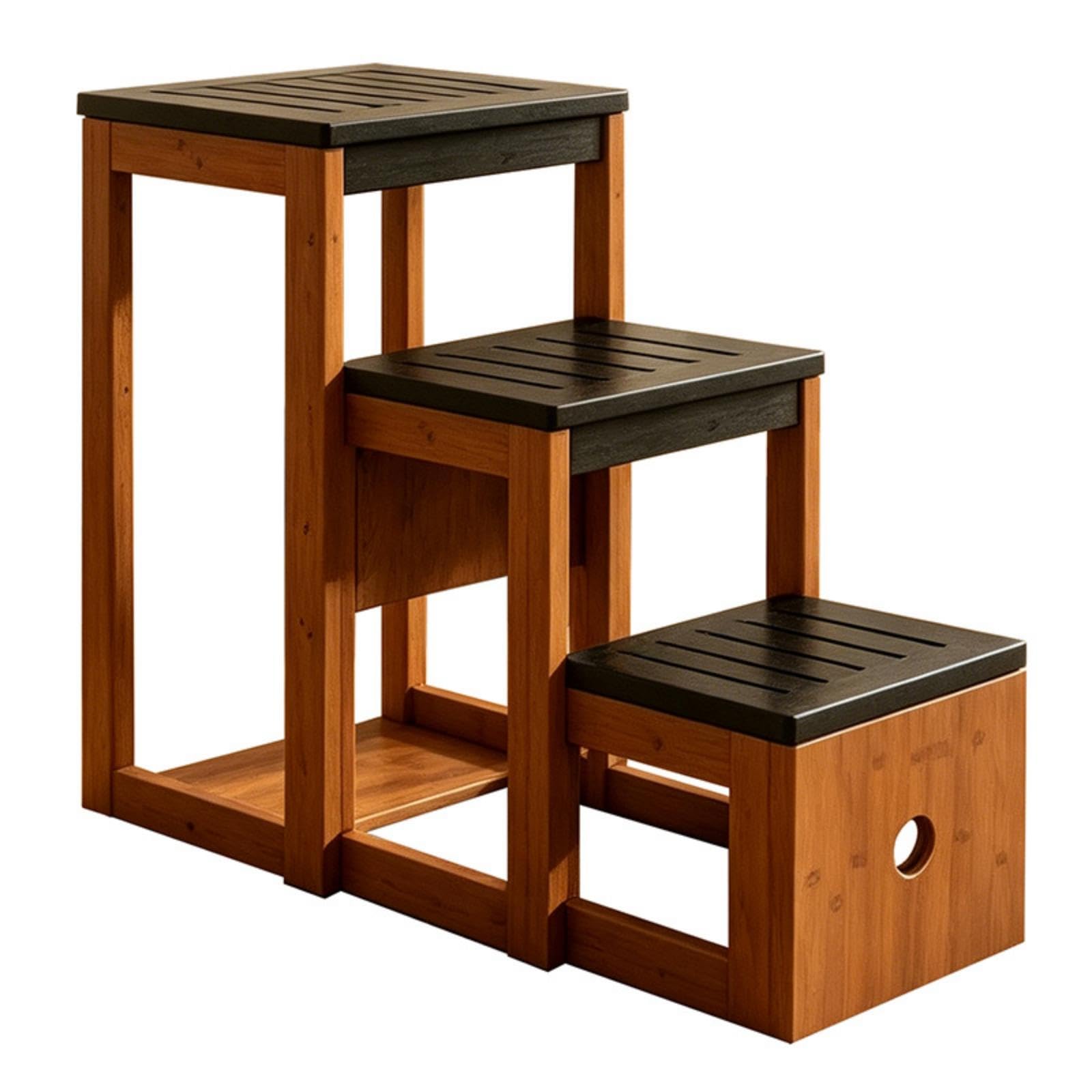 Folding Ladder Stool Wooden Folding Step Stool Foldable Three-Step Ladder for Adults, Kitchen, Closet, Home Library-image-5