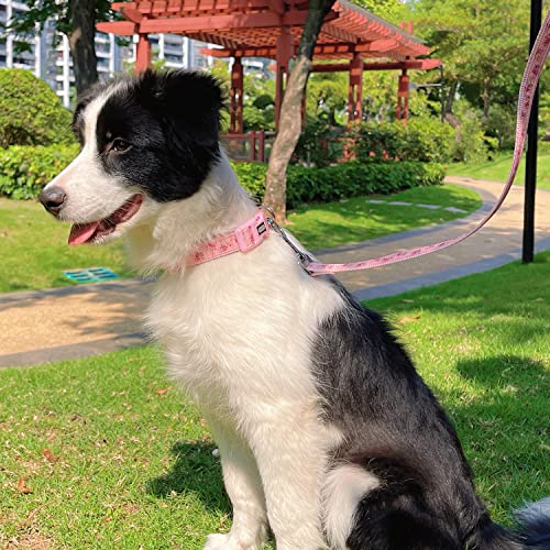 YUDOTE Adjustable Pink Nylon Dog Collar Large with Floral Patterned Ribbon for Lively Female Dogs Neck 40-66cm - Image 2