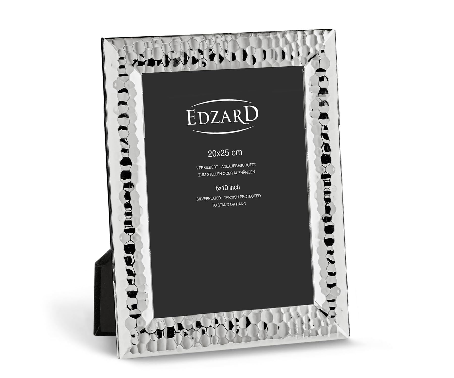 EDZARD Marco de Fotos Gubbio para Foto de 20 x 25 cm, Plateado, Protegido contra el deslustre, Pared Trasera de Terciopelo, Incl. 2 colgadores, portafotos para Poner Abajo o Colgar en la Pared