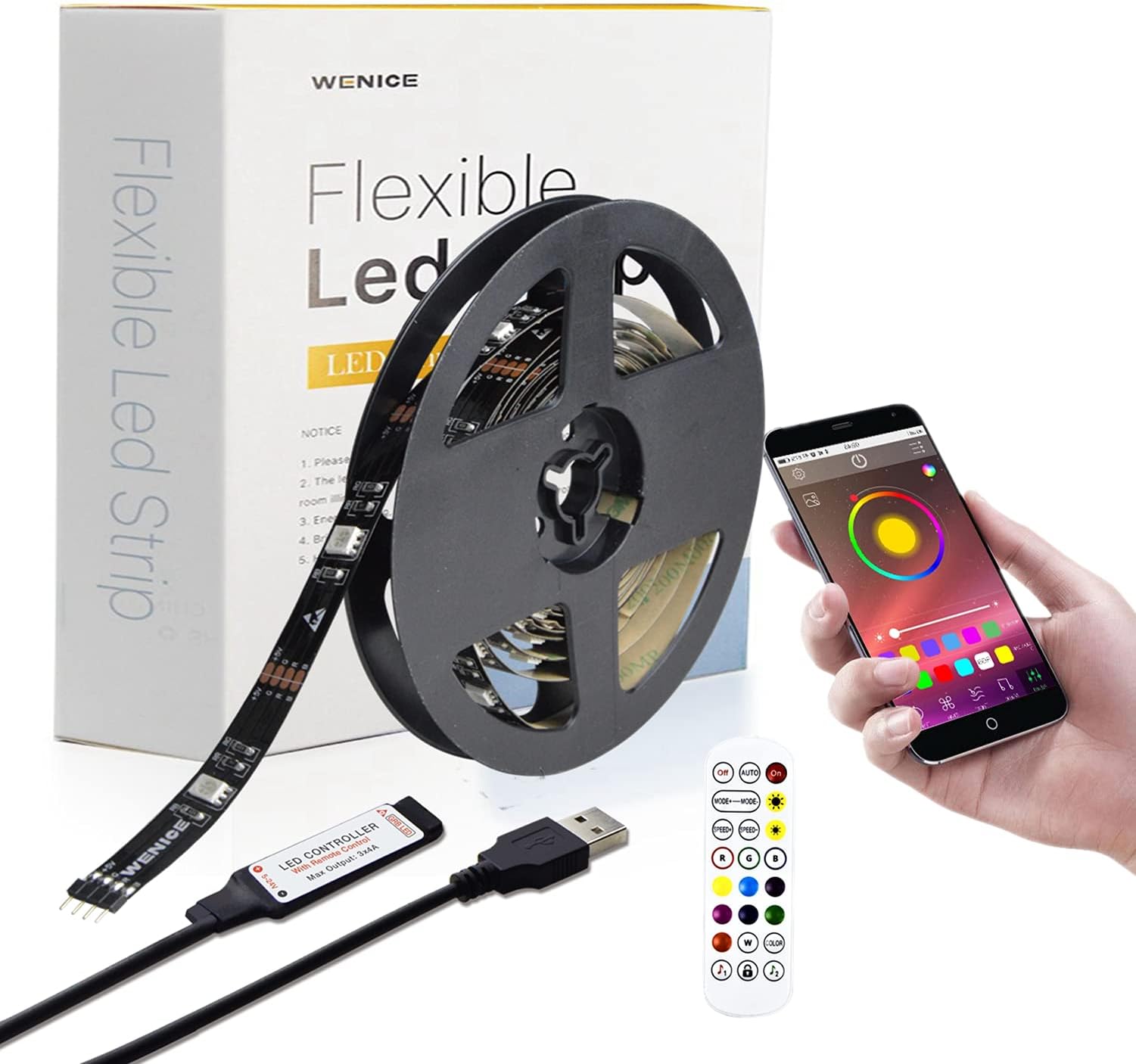 WENICE LED Lights for TV 55-65inch, USB LED Light Strip 14.8ft with APP and Remote