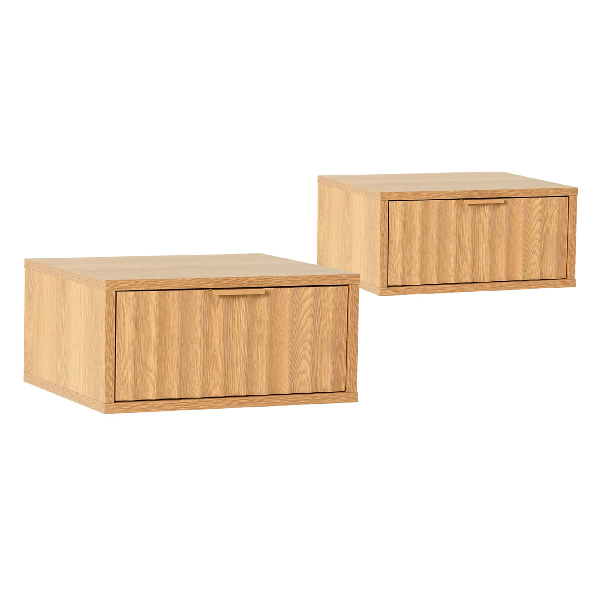 HOMN LIVING Juego 2 mesitas de Noche flotantes Lluvia 1 cajón Color Roble, 40 cm (Ancho) 35 cm (Profundo) 19 cm (Altura)
