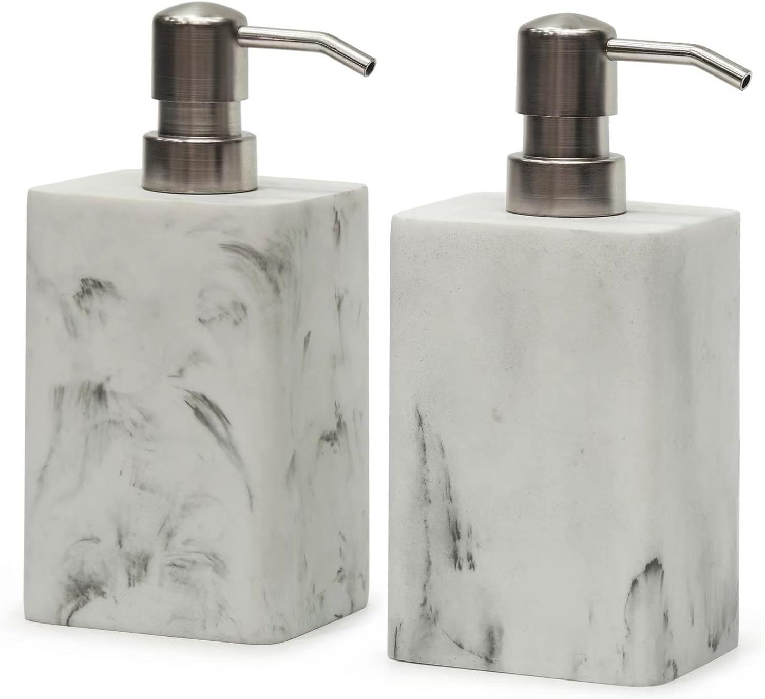 2Pcs/Set Resin Marble Style Soap Dispenser Sets -15oz Luxury Bathroom & Kitchen Dispenser with No-Leak Pump, Refillable for Soap/Lotion, Dish Hand Wash Shower Lotion Shampoo (White)