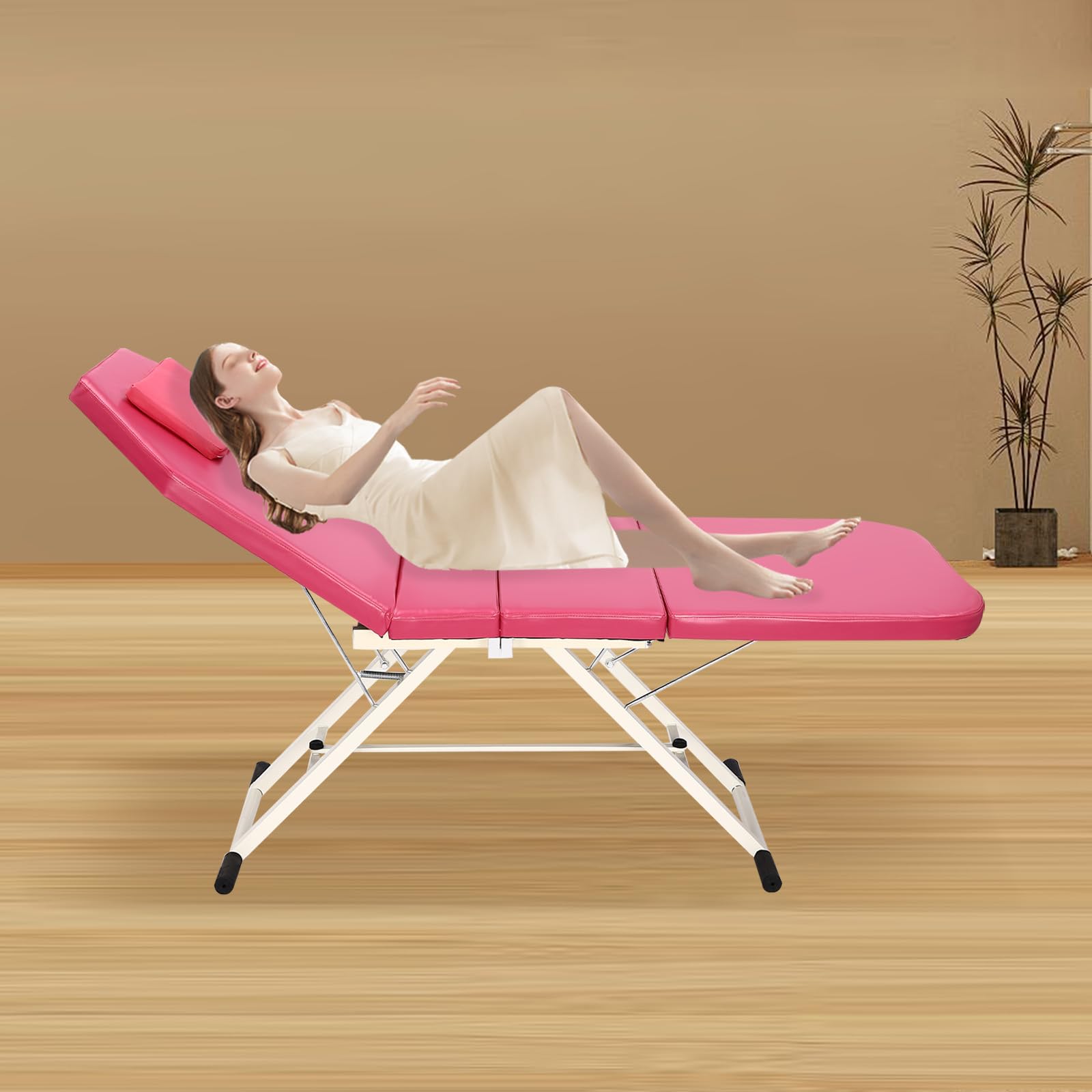 Rosa Massageliege Therapieliege Behandlungsliege Mobile Massagebett Massagetisch Breit HöHenverstellbar Tragbare Massagebank HöHenverstellbarer Armlehnen FüR Physiotherapie Tasche Klappbar 3Zonen