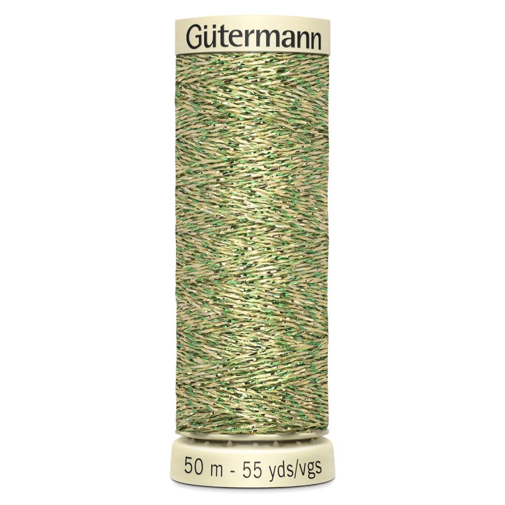 Gutermann Decorative Metallic Thread for Cross-Stitch, Embroidery, Applique and General Sewing - Colour 400 - Olive Green - 2 x 50m Spool