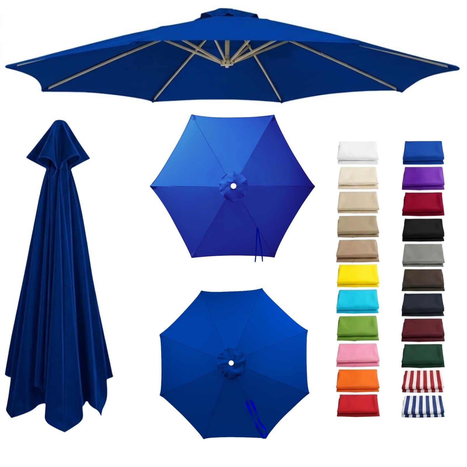 Patio Umbrella Replacement Cover for Cantilever Sunshade 6/8 Arms, 2.0m 2.5m 2.8m 3.3m 4.0m Garden Parasol Canopy Fabric Waterproof, Umbrella Replacement Cover(Blue,6-RIBS-9.8FT/3.0m)