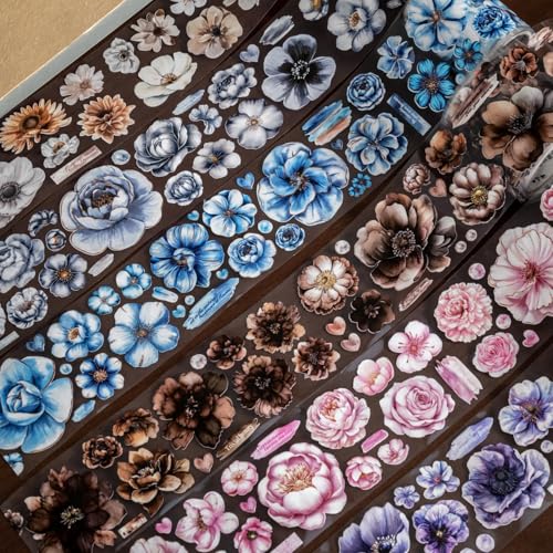 MisKepaa 6 Rolls Floral Washi Tape Set,Pre-Cut Scrapbook Flower Tape