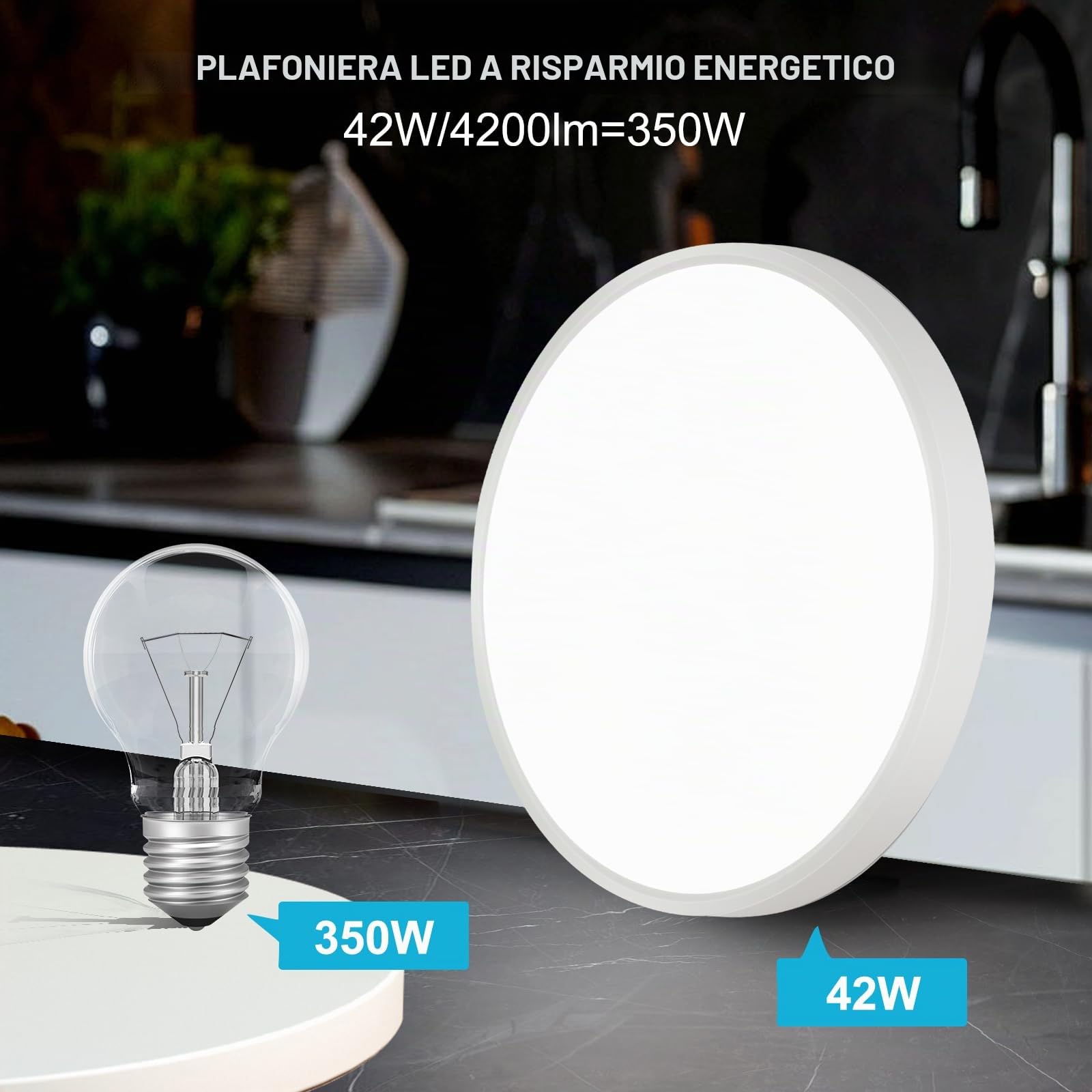Osairous Plafoniera LED Soffitto, Ø50cm 42W Plafoniere moderna, IP44 Lampada LED Soffitto, 6500k 4800 LM Luce Neutra per Soggiorno, Camera da Letto, Cucina, Bagno, Balcone (6500k, 50cm 42W)