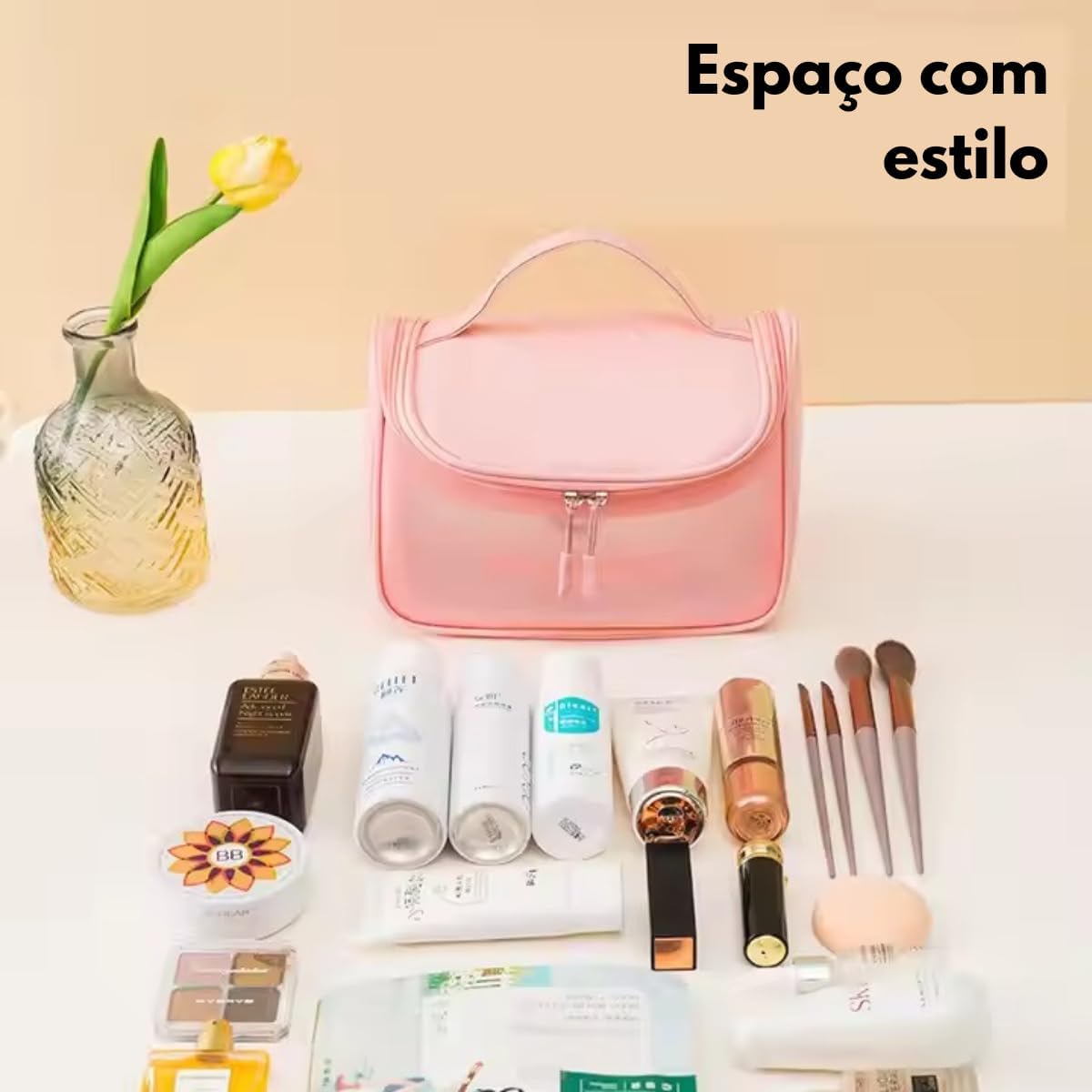 Necessaire Feminina Transparente Viagem Bolsa Ideal para Cosméticos Maquiagem Higiene Pessoal Fechamento com Zíper Fácil Acesso Design Moderno Funcional Impermeável (Rosa) Necessaire Feminina Transparente Viagem Bolsa Ideal para Cosméticos Maquiagem Higiene Pessoal Fechamento com Zíper Fácil Acesso Design Moderno Funcional Impermeável (Rosa)