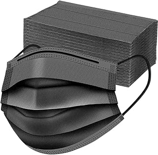 Black Face_Mask Disposable, Full Protection 3-Ply with Comfortable Elastic Ear Loops, Breathable Non-Woven, Back to School (100PCS)