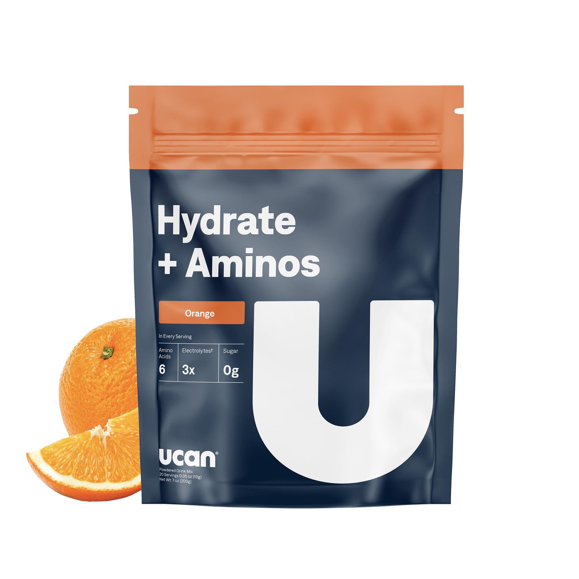 UCAN Electrolytes + Aminos Drink Mix | Orange | Sugar Free | 20 Serving Bag 20 Servings (Pack of 1, Bag)