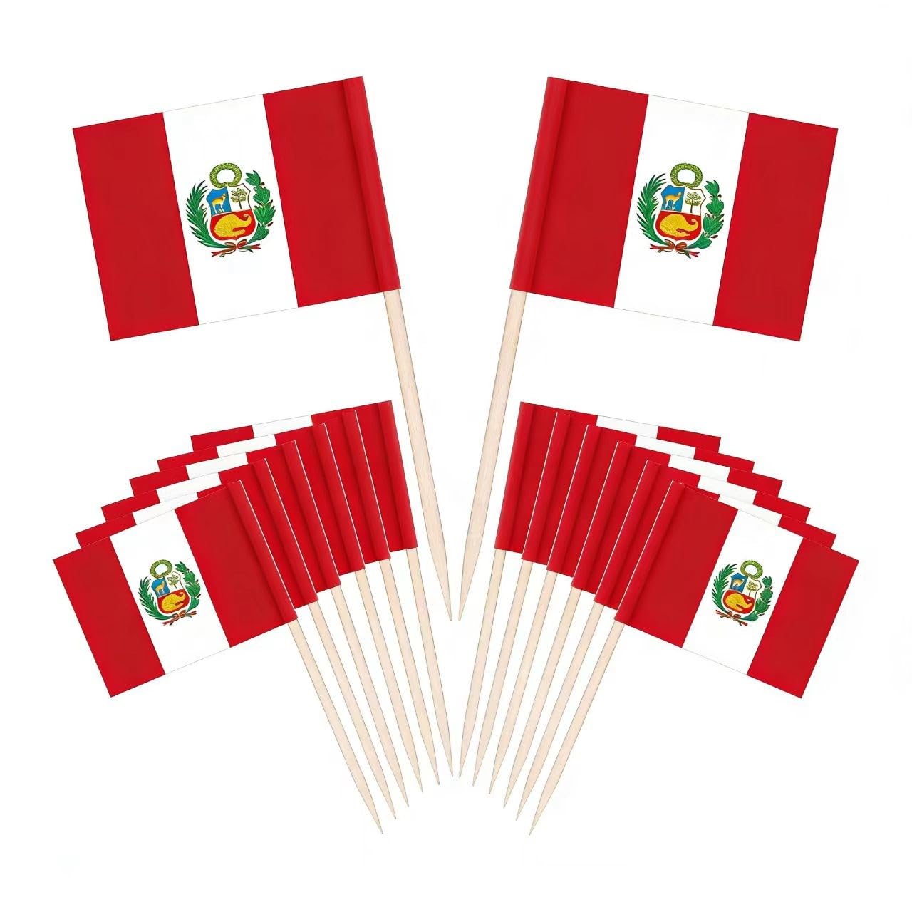 CYPS 100 Pcs Peru Mini Flags, Small Stick Cupcake Toppers, Peruvian Country Picks for Celebration &amp; Cocktail Parties