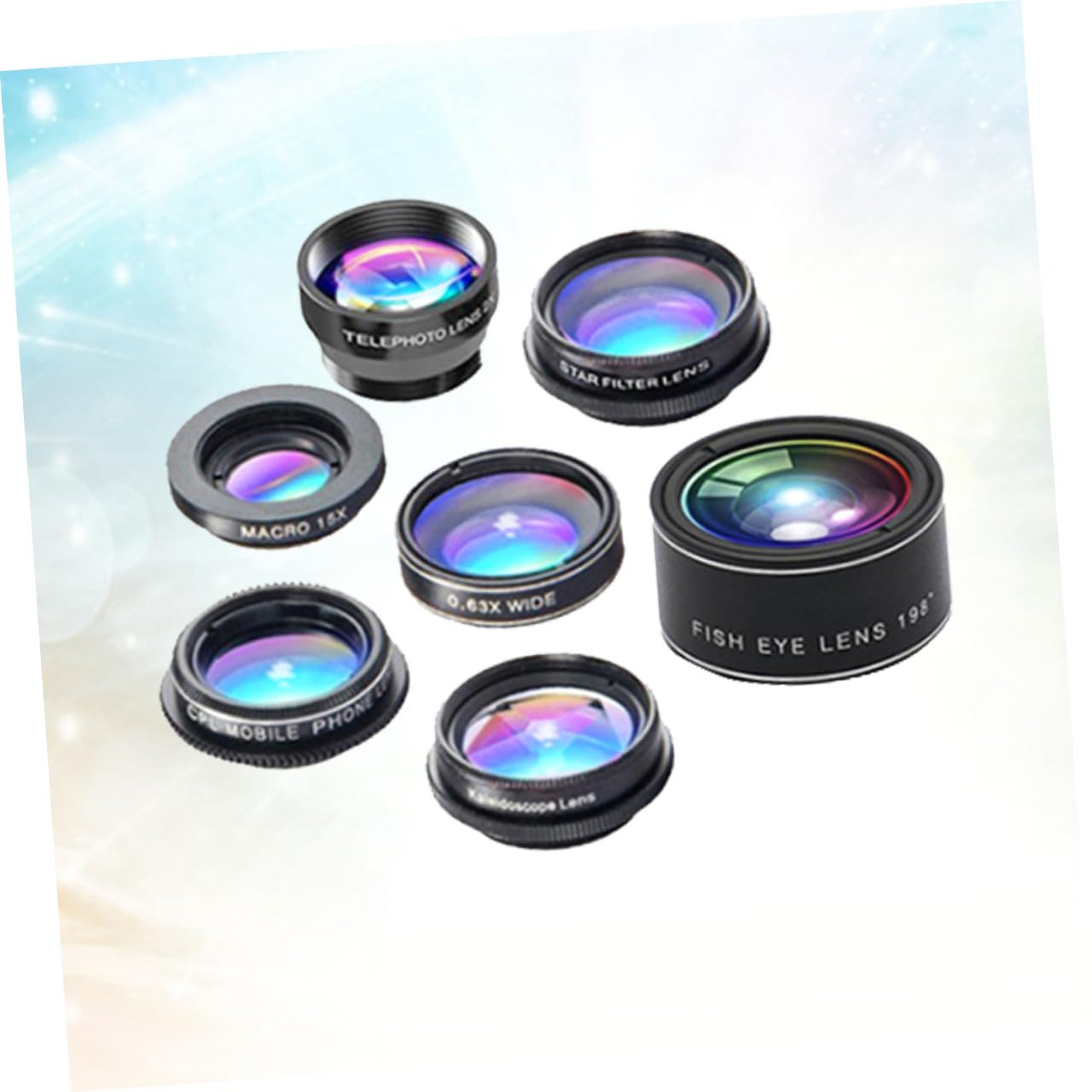 Set di Lenti per Smartphone 7 in 1 Clip, Metallo e Vetro | Nero, Riduce i Riflessi Sul Vetro, Alta Definizione, per Smart Phone e Telefono, Accessorio Fotografico