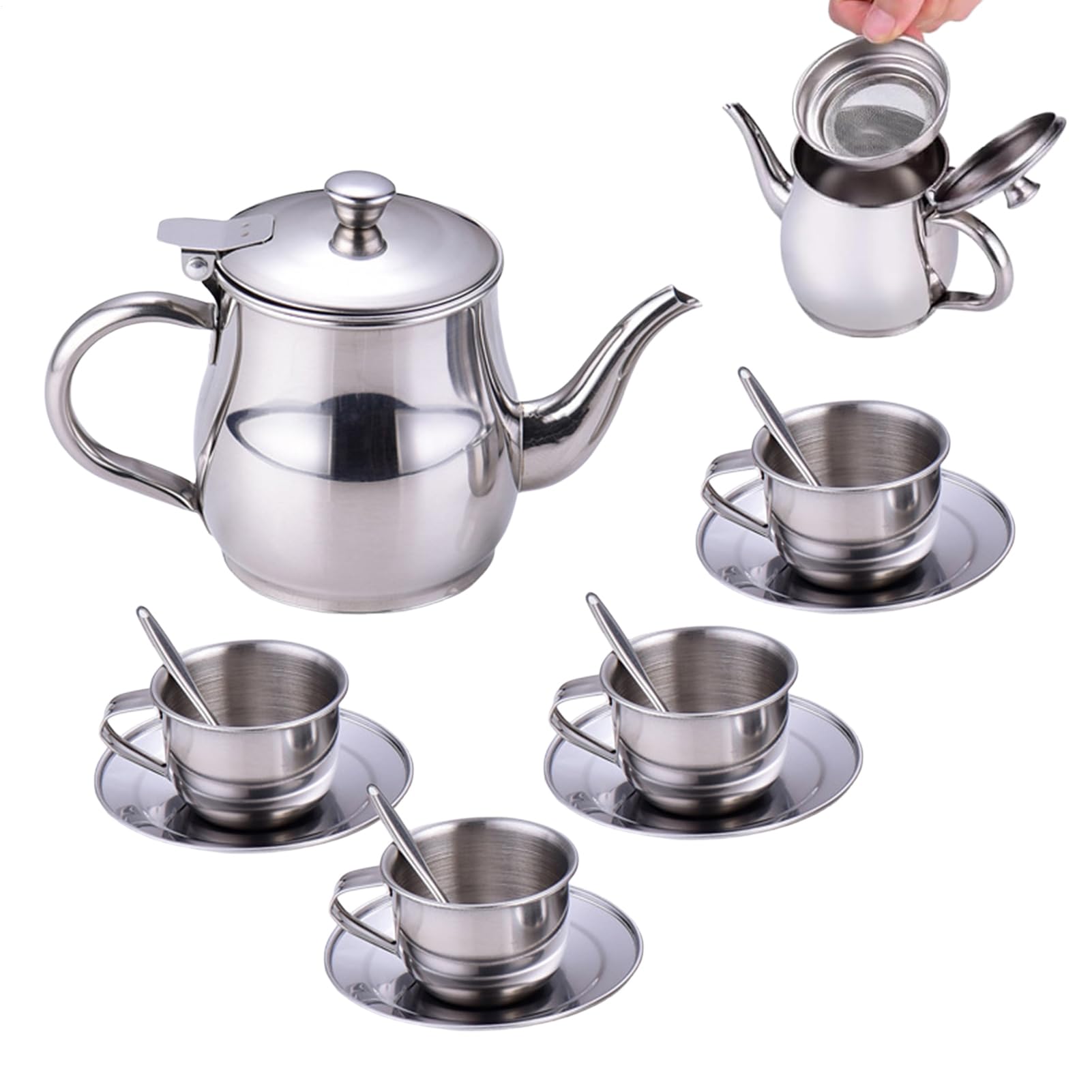 Kids Tea Sets for Girls - Stainless Steel Teapot Kit | Kids Tea Time Play Kitchen Toy - for Birthday Daycare Home Classroom Preschool Playroom