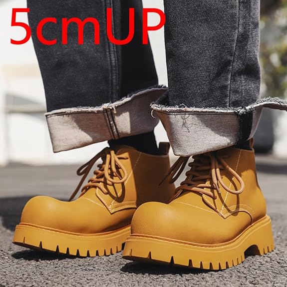 Amazon | [chuyaqisi] 5cmUPメンズ厚底イエローブーツメンズ厚底