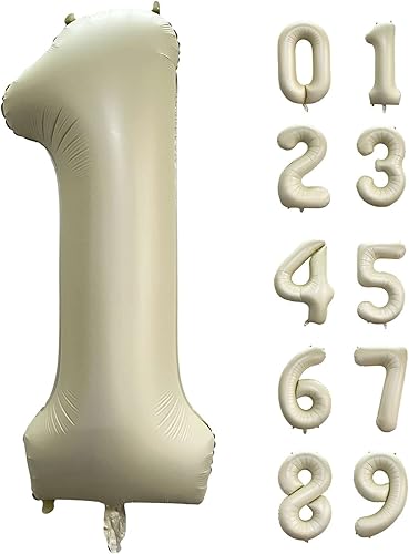 Globo de 40 pulgadas, color blanco arena crema, número 1, globos de helio de aluminio de Mylar de gran tamaño para fiestas de cumpleaños,