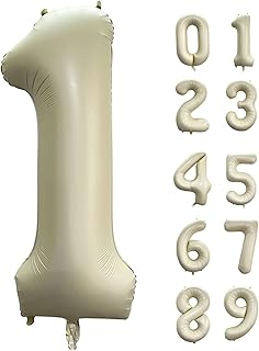 40 Inch Cream Sand White Number 1 Balloon Large Size Jumbo Digit Mylar Foil Helium Balloons for Birthday Party Celebration Decorations Graduation Anniversary Baby Shower Photo Shoot