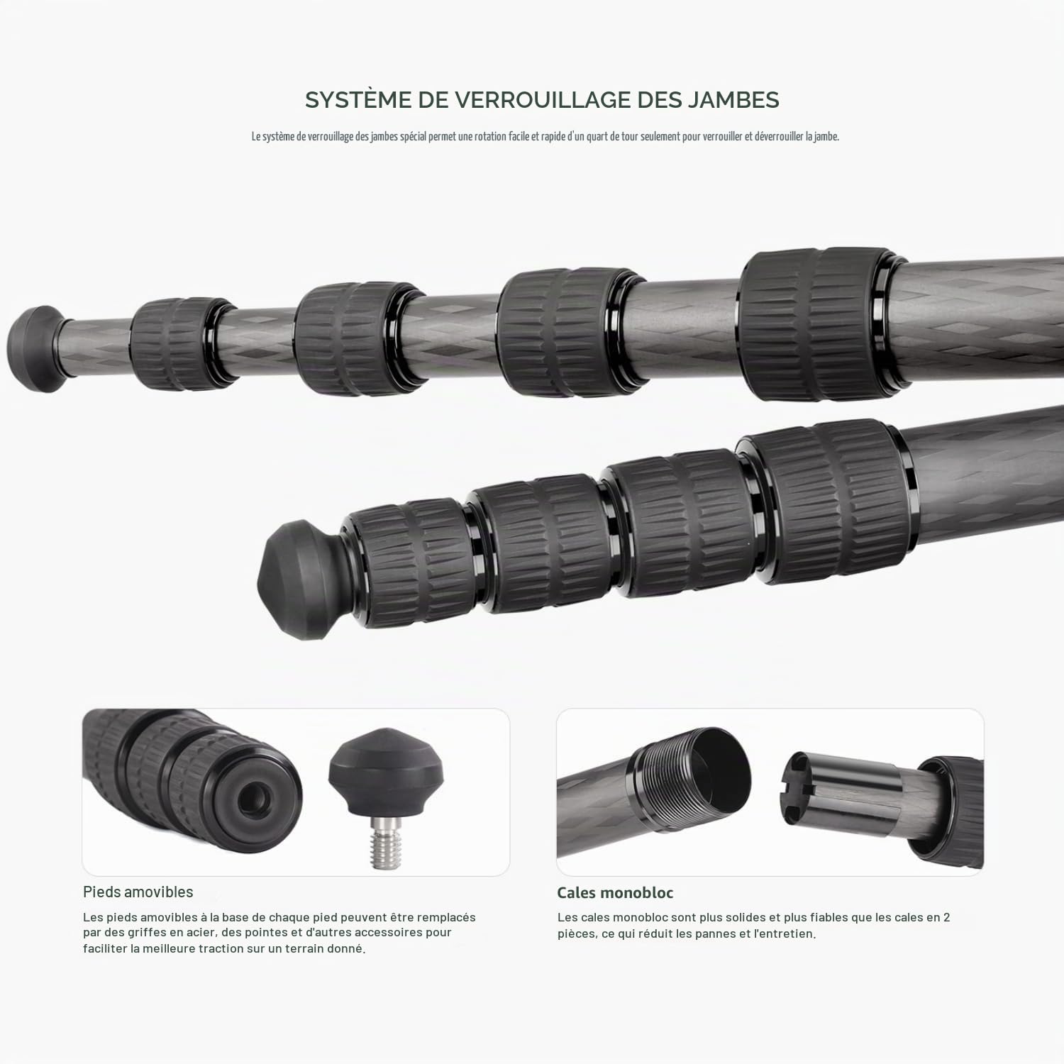 Leofoto - Monopode en Carbone - Travaux Lourds - Capacité de Poids : 15 kg - Max. Hauteur: 153 cm (sans rotule) - Cinq Sections Extensibles - MP-285C