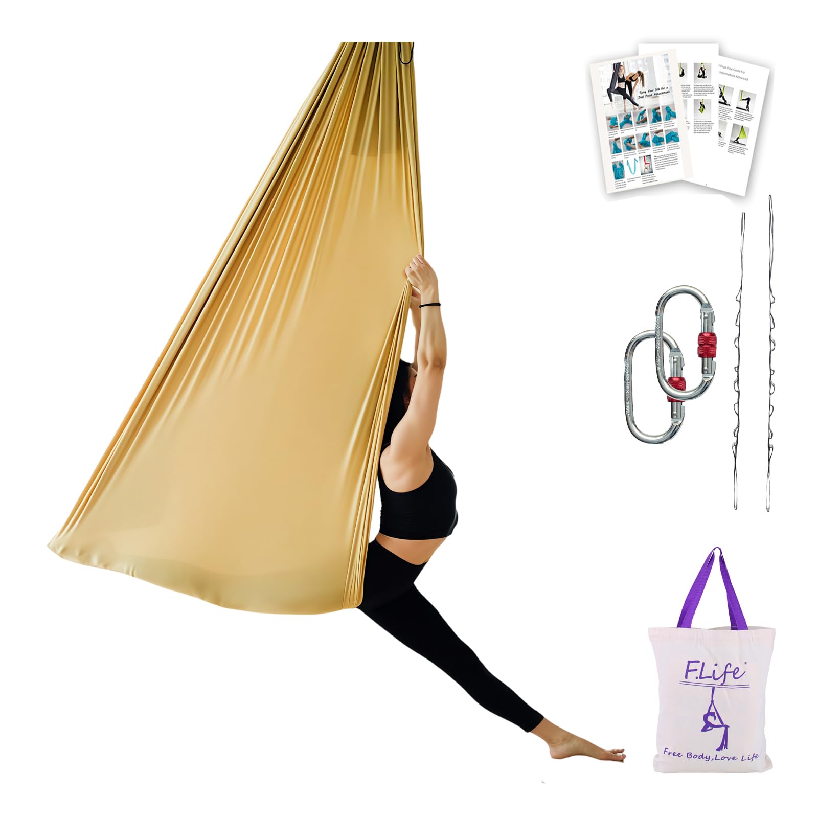 F.Life Aerial Silk Yoga Hammock &amp; Swing for yoga Inversion,Strength training,starter hardware kit