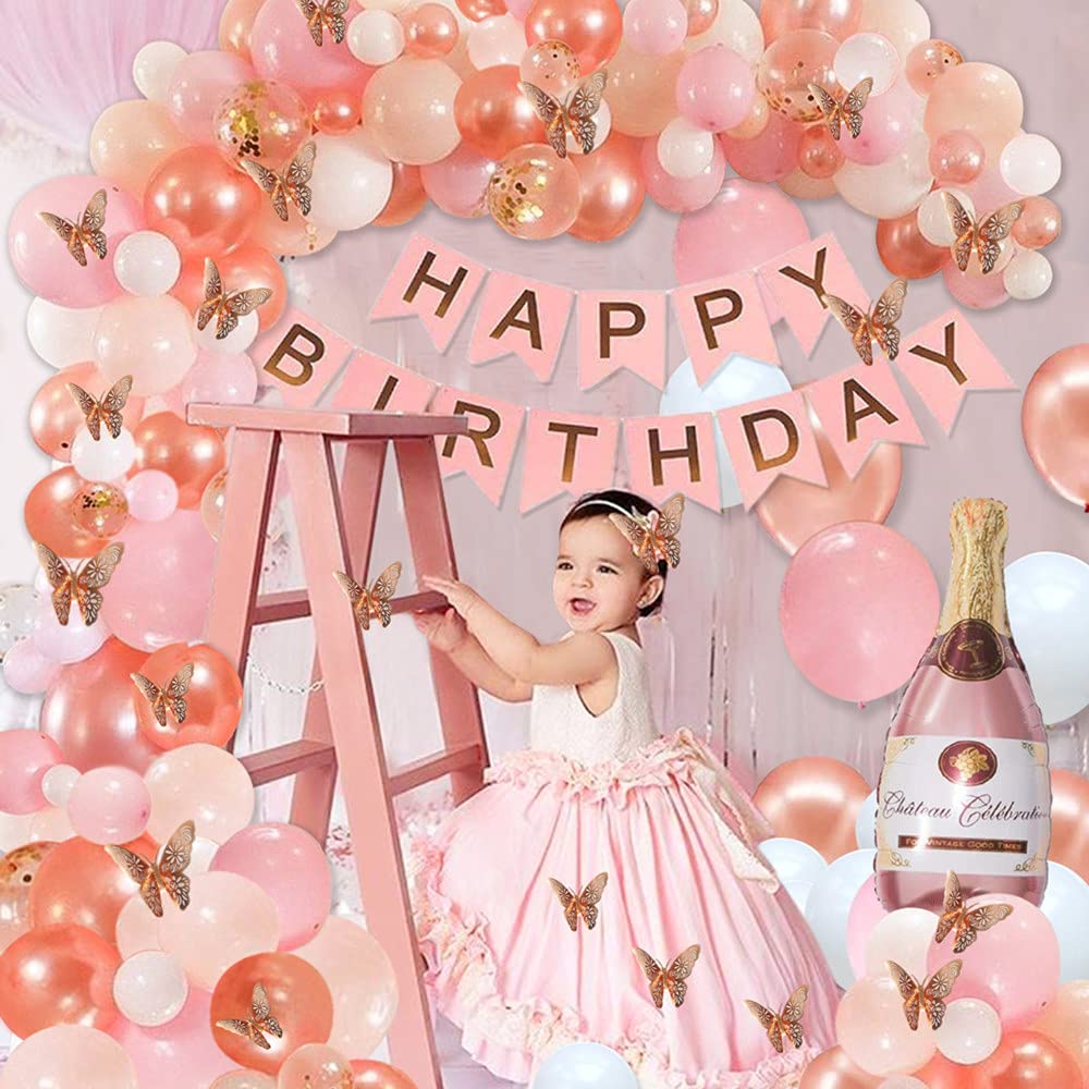 150pcs Rose Gold Pink Butterfly Balloon Garland Arch Kit Theme Baby