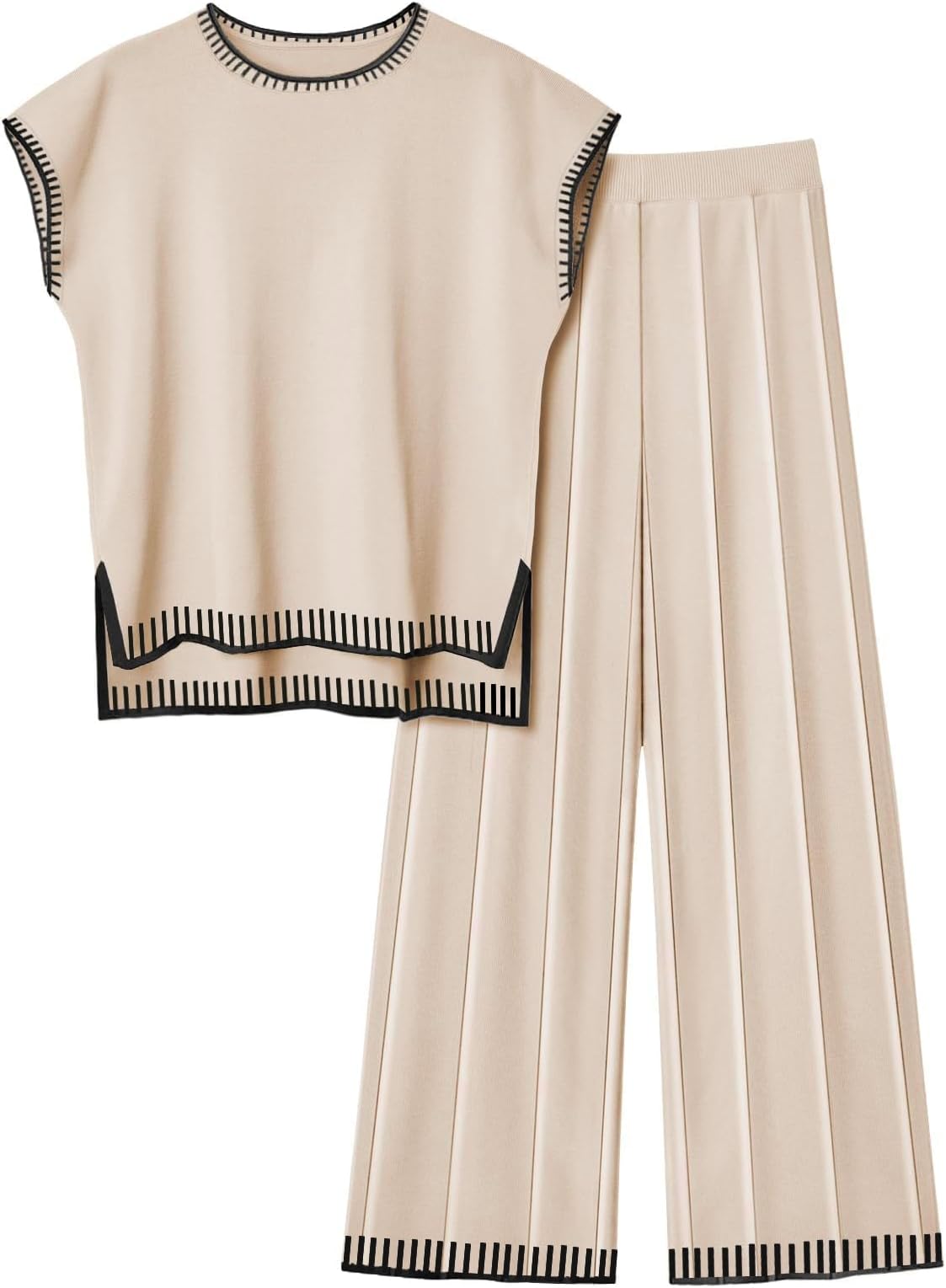 EkouaerWomens Matching Sets Knit Sweater Sets 2 Pieces Outfits Pullover Tops Wide Legs Pants Lounge Set