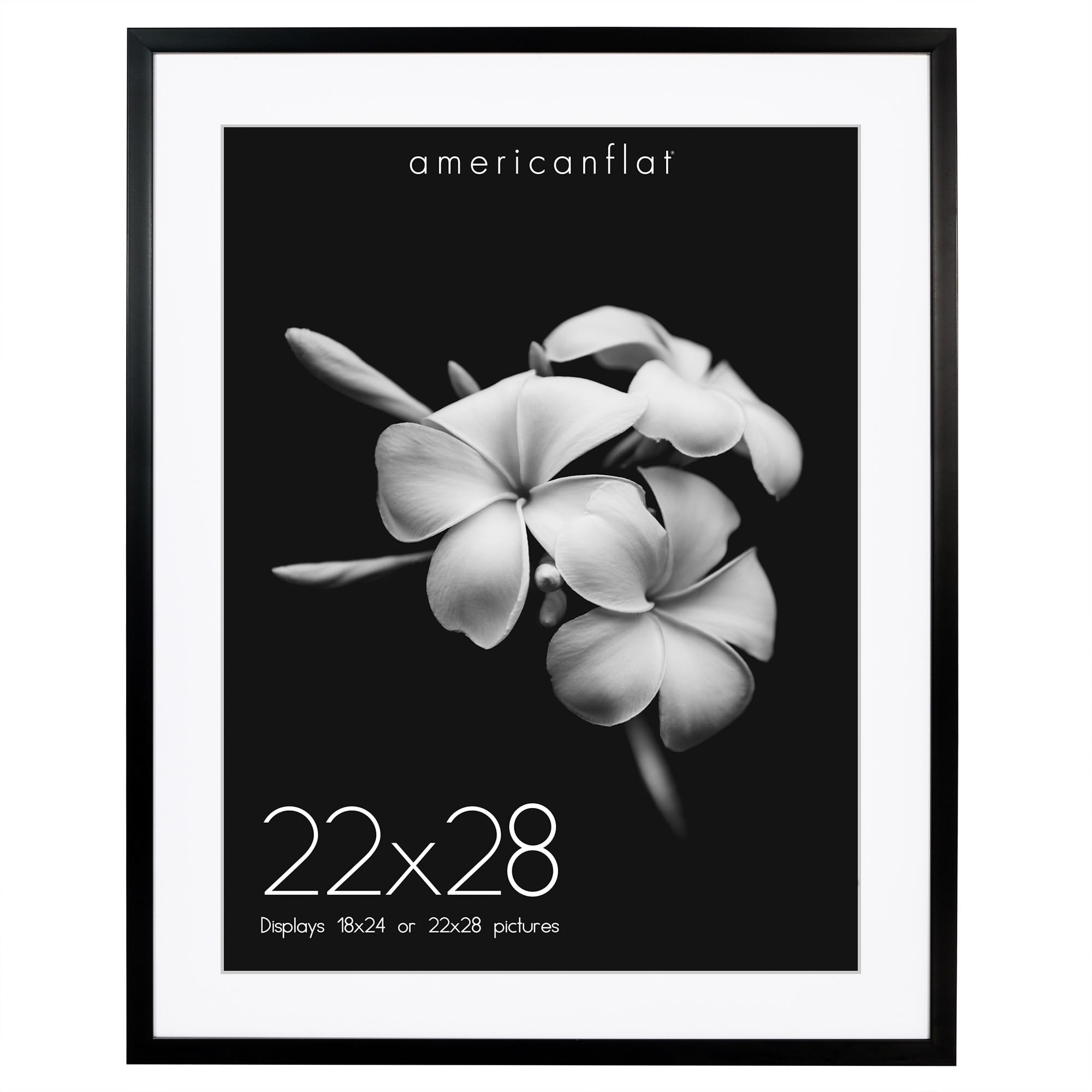 Americanflat 22x28 Poster Frame in Black - Use as 18x24 Picture Frame with Mat or 22x28 Frame Without Mat - Deep Molding Frame with Plexiglass Cover and Hanging Hardware Included