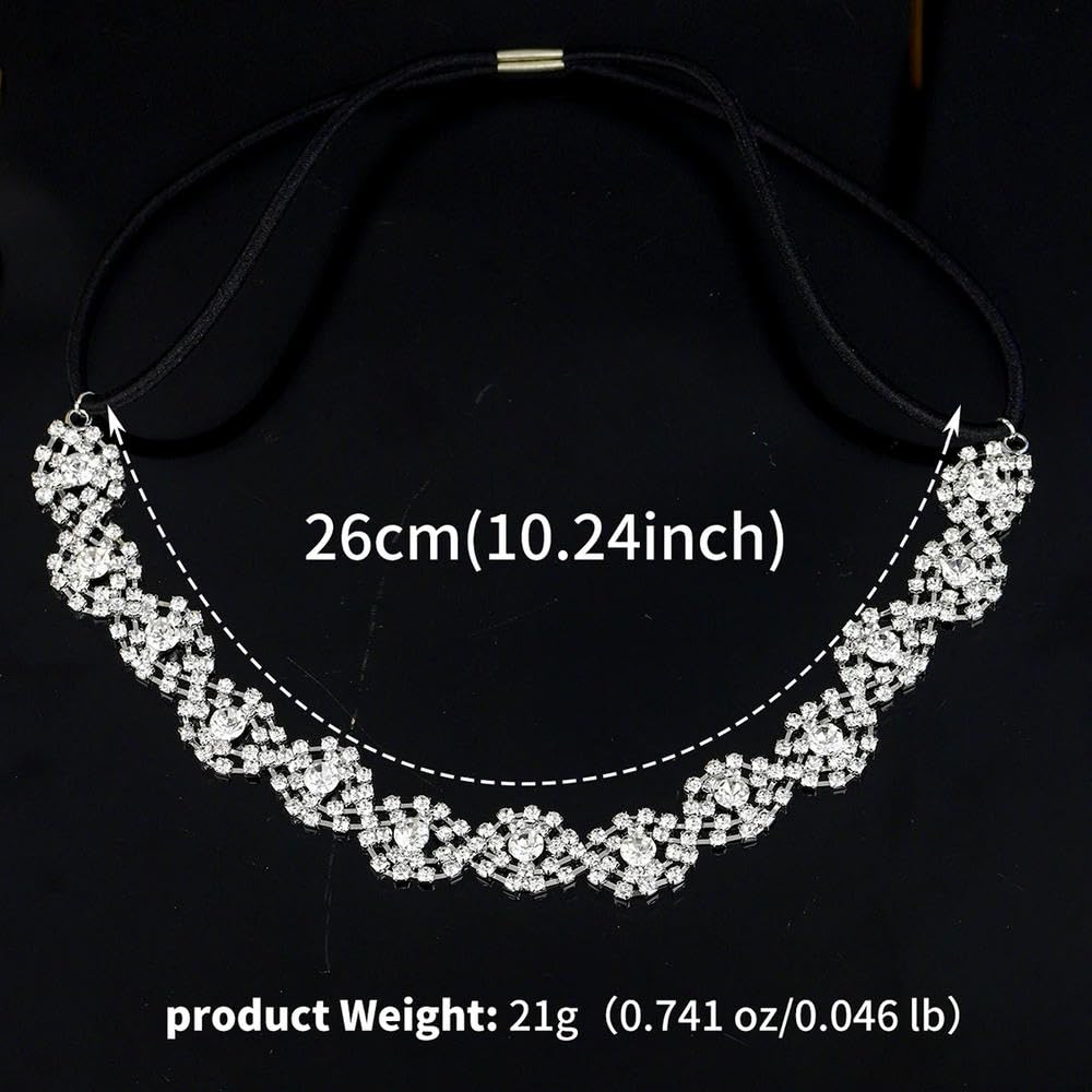 3 Pezzi Accessori per Capelli con Strass in Argento per Donna, Fasce Elastiche per Capelli da Sposa e da Sposa