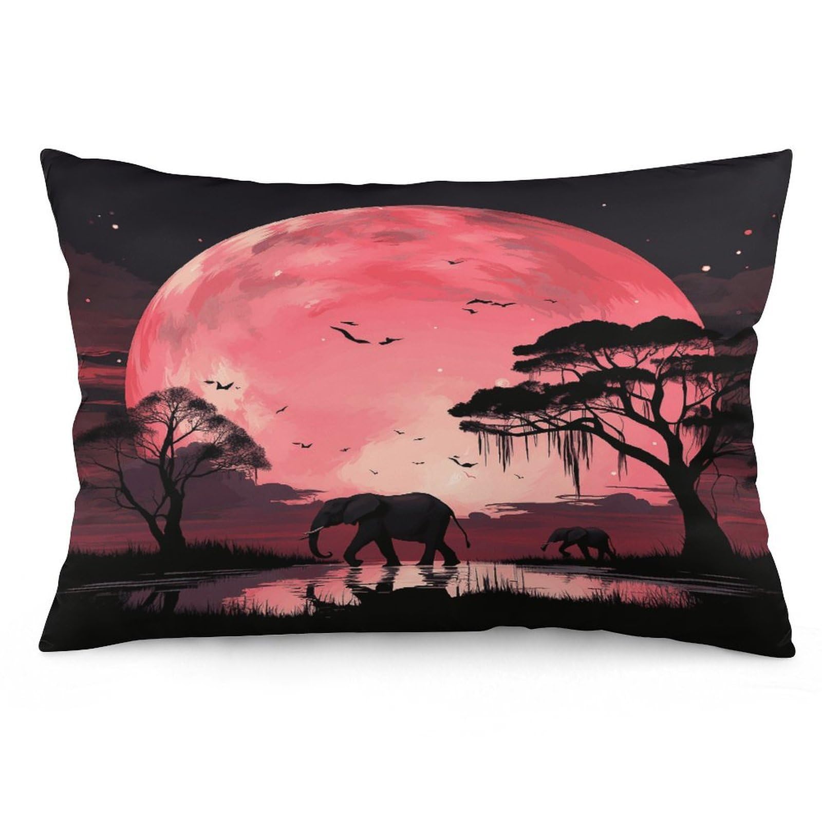 Pink Moon Elephant Throw Pillow Cover Soft Lumbar Pillow Covers with Zipper Breathable Rectangular Cushion Case Polyester Pillow Case Decorative Body Pillow Cover for Couch Bed